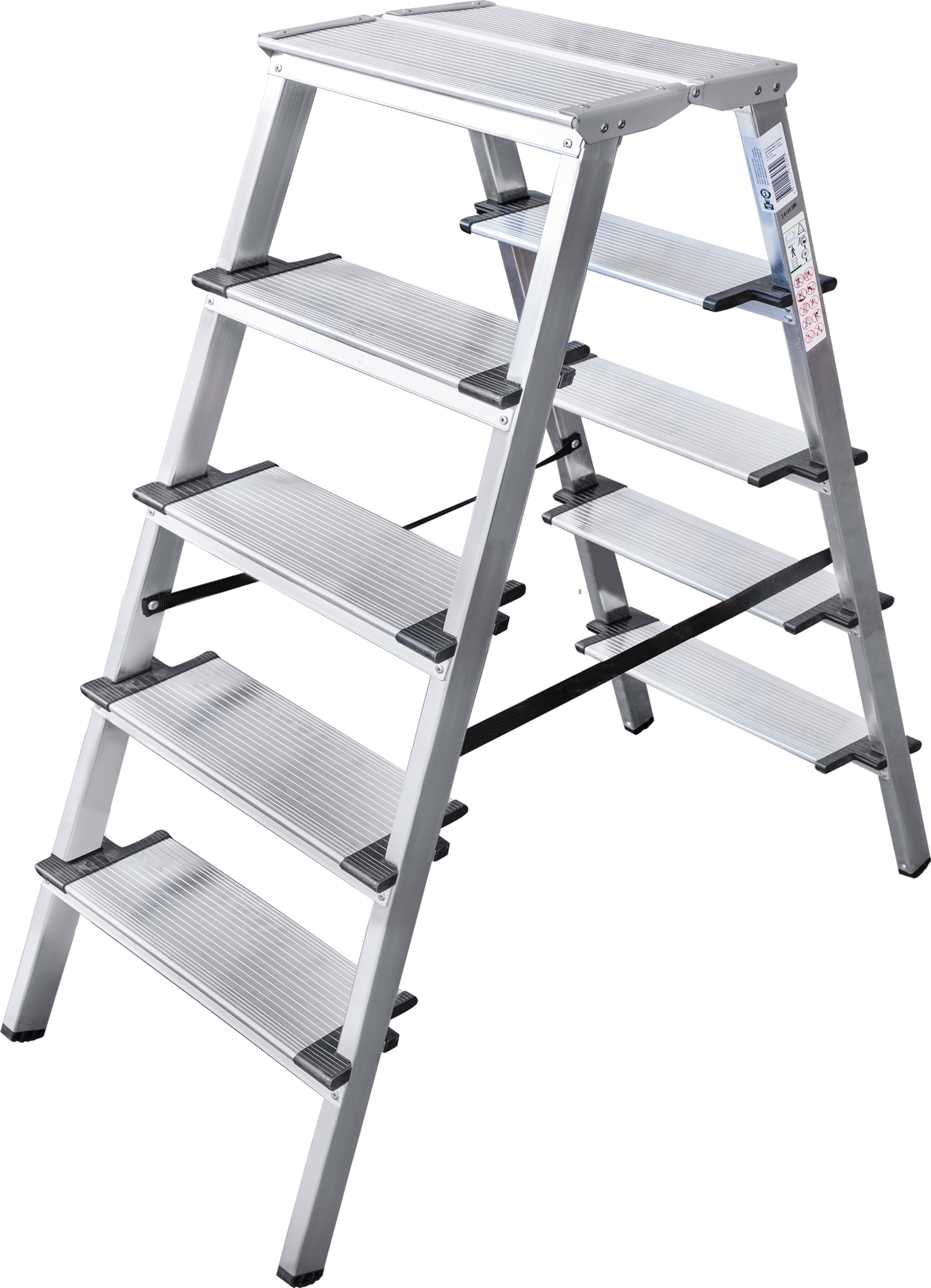 Стремянка алюминиевая двухсторонняя со ступенями 130 мм и площадкой 350х260 мм NV1127 | 2×5 | Артикул: 1127205