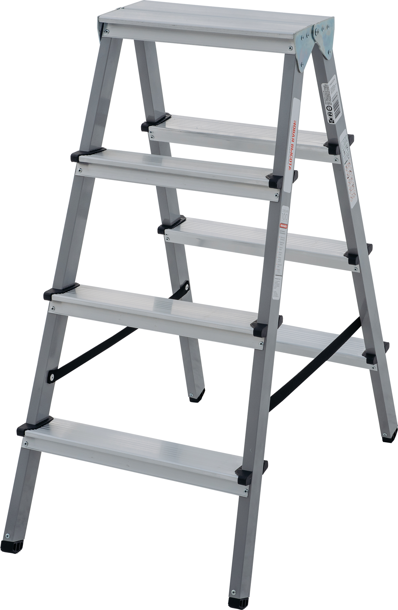 Стремянка двухсторонняя стальная с алюминиевыми ступенями NV1140 | 2×4 | Артикул: 1140204